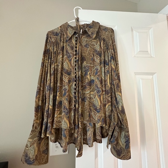 Free People Tops - Free People Multicolor Paisley Lace-Up Blouse